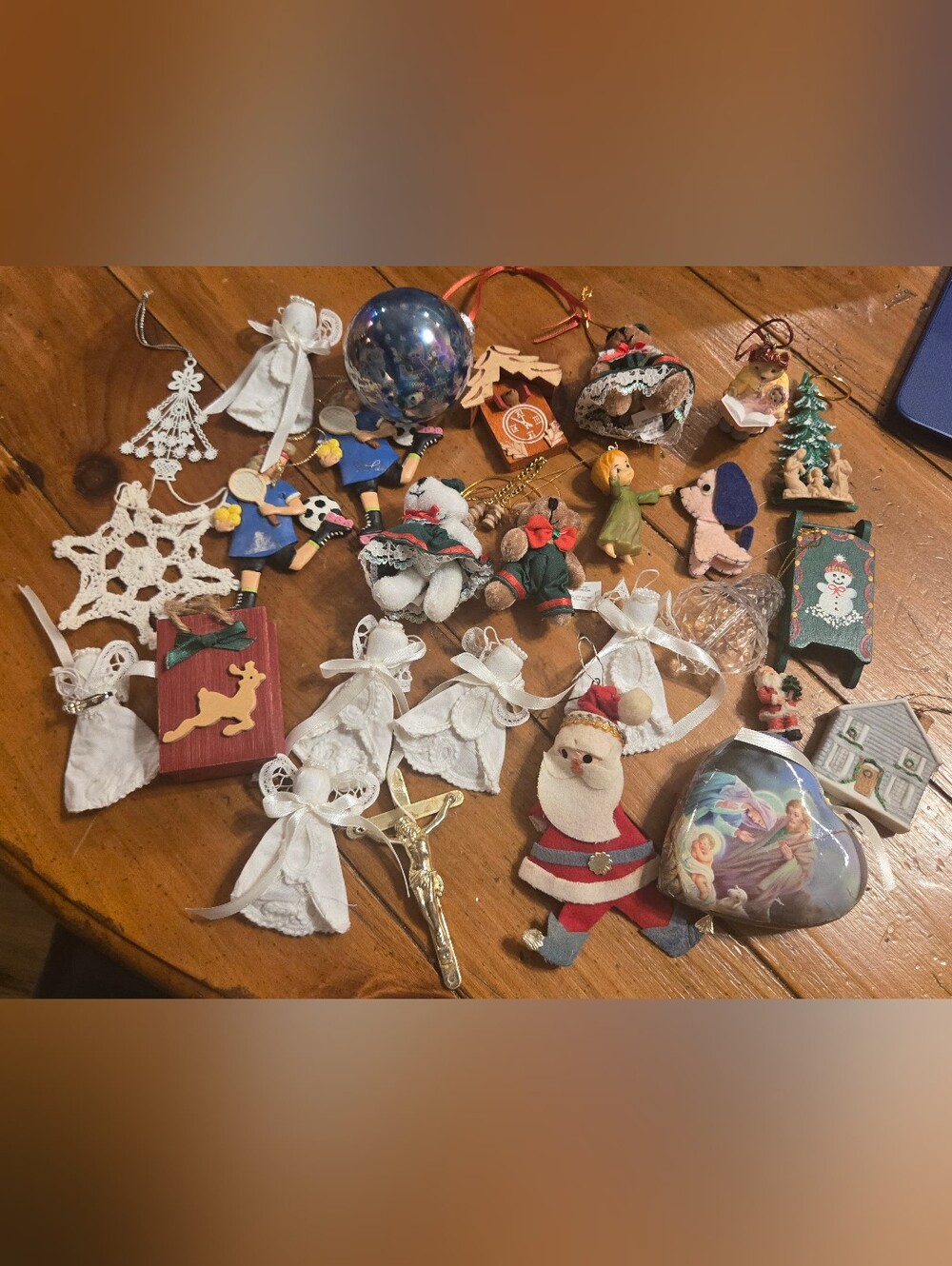 Vintage Christmas Ornament Lot Angels Santa Bears Handmade Mixed Holiday Decor